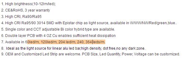 warmwhite high CRI Ra95 3500K 3014 led strip tape