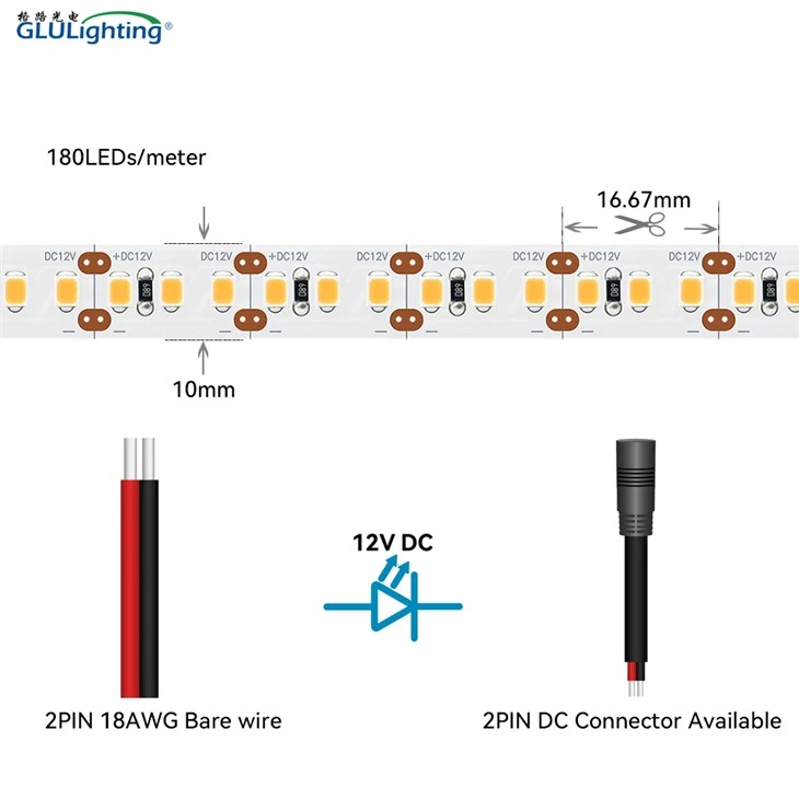 High CRI Single Color 2835 LED Strip 180leds 12V UL Listed high quality